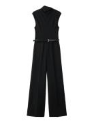 Mango Jumpsuit With Draped Neck And Belt Svart