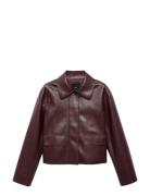 Mango Faux-Leather Jacket With Pockets Burgundy