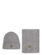 Lyle & Scott Brushed Scarf And Beanie Set Grå