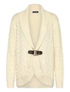 Lauren Women Buckle-Trim Cable Shawl-Collar Cardigan Kräm