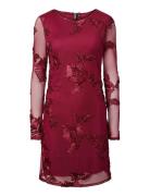 Pieces Pcoffia Ls O-Neck Short Dress Jrs D2D Burgundy