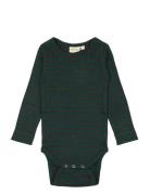 Petit Piao Body L/S Modal Striped Grön