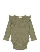 Petit Piao Body L/S Frill Modal Heart Grön