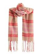 Lindex Scarf Big Fringe Check Wool Ve Rosa